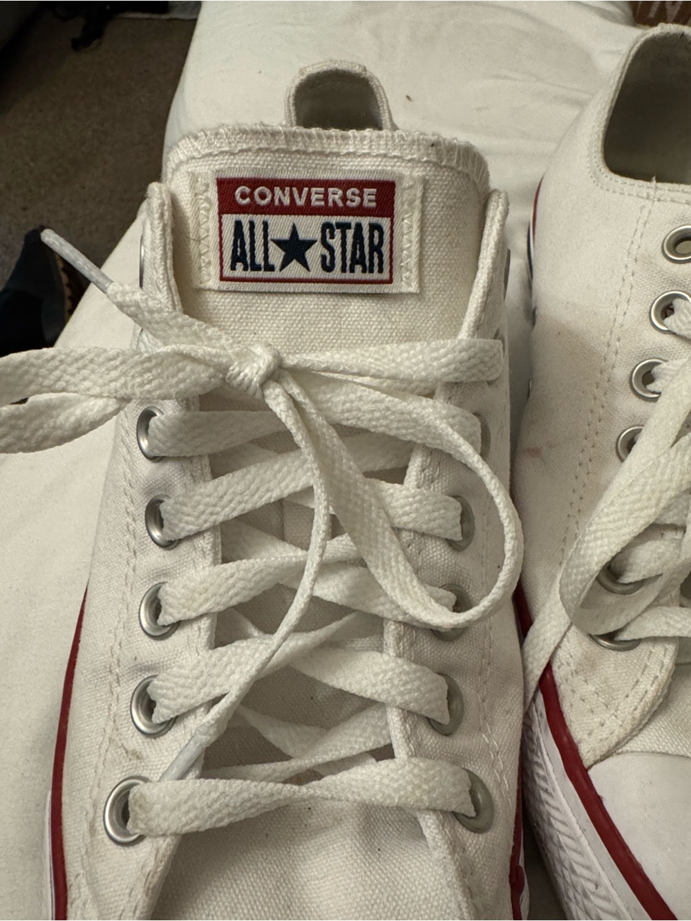 Converse White Canvas Low-Top Sneakers with Red Stripe - Picture 2 of 3